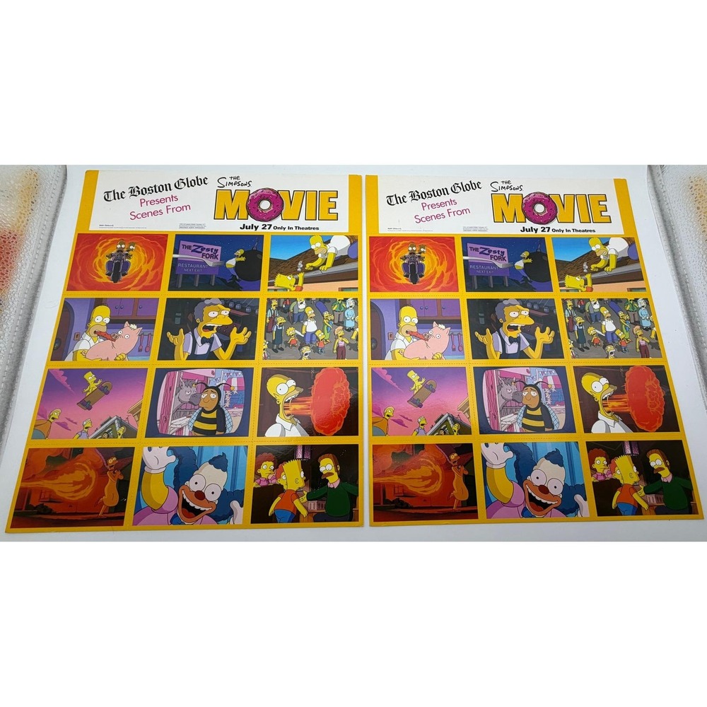 Lot of 2 Simpsons Movie Boston Globe Promo Trading Card Poster Trivia Quiz  2007